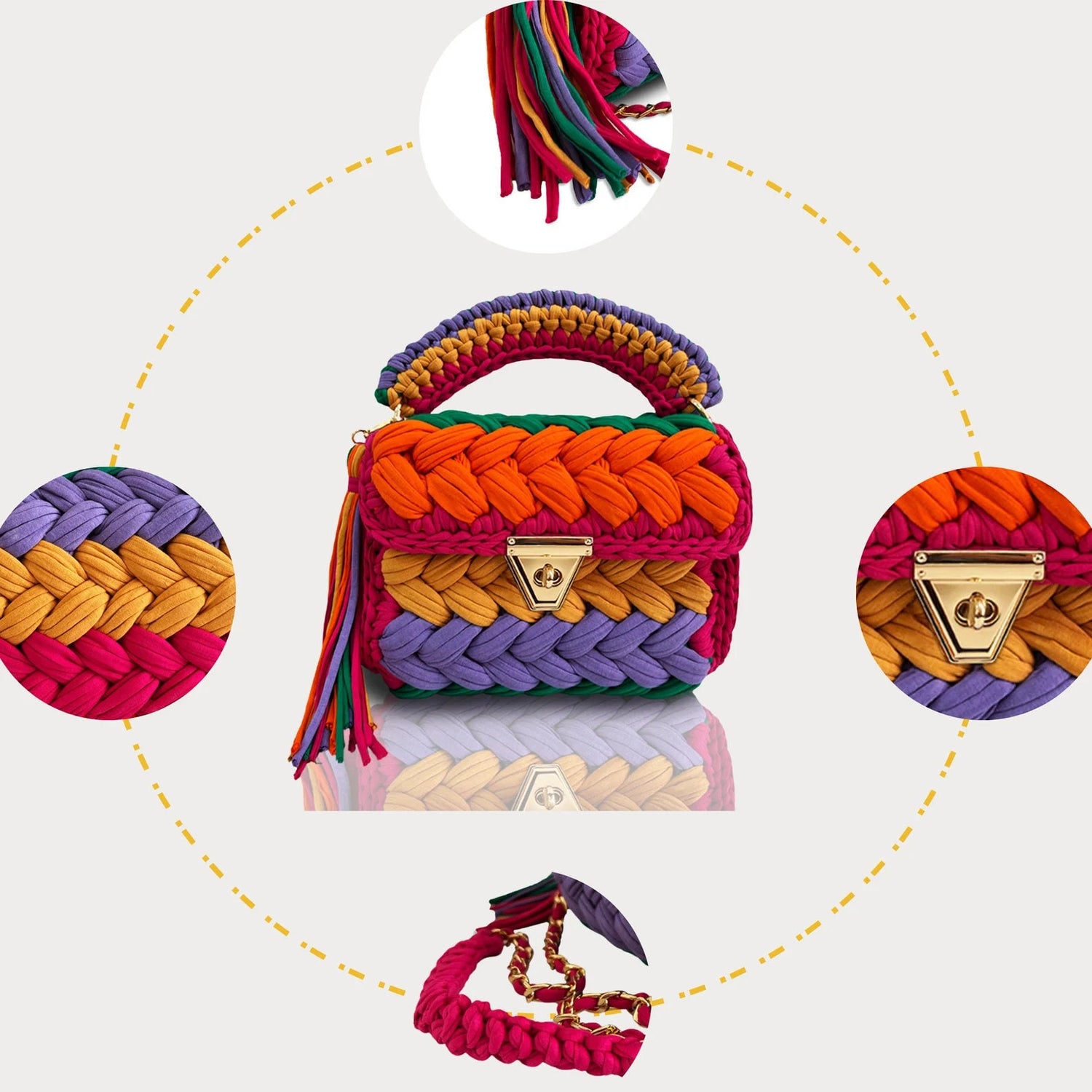 Handmade Jamaica Multi-Color Crochet Bag details